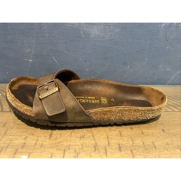 Birkenstock Madrid Womens Slide Sandal Size 8 US 39 Single Strap brown leather - Picture 7 of 10